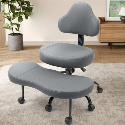 AtHope Cross Legged Office Chair, Criss Cross Desk Chair ADHD Meditation Kneeling Yoga Seat with Adjustable Height, Lumbar Support, Wider Footrest and Wheels (Black)