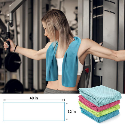 YESLIFE 4 Pack Cooling Towels 40"x12", Gym Towels for Men and Women, Soft Breathable Workout Towels for Yoga, Running, Sport, Workout, Camping, Fitness & More (Blue, Grey, Green, Pink)