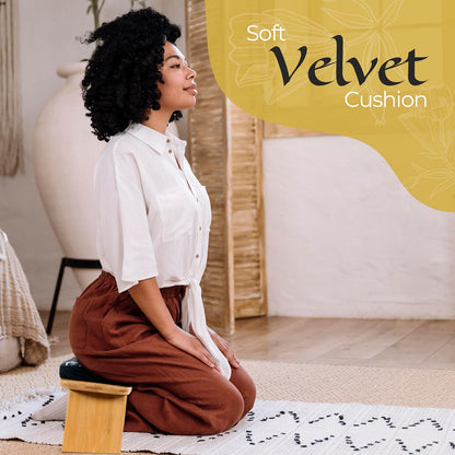 Zaveur Bamboo Meditation Bench with Cushion - Foldable Bench for Multiple Seating Angles - Kneeling Chair Meditation Stool - Yoga Chair Prayer Bench for Deeper and Longer Meditation - Brown