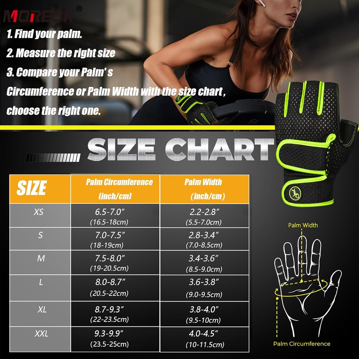 MOREOK Workout Gloves Padded Weight Lifting Gloves for Men/Women, [3MM Gel] Fingerless Grip Gym Gloves Fitness Gloves for Exercise,Hanging,Weightlifting, Cycling, Pull ups, Rowing