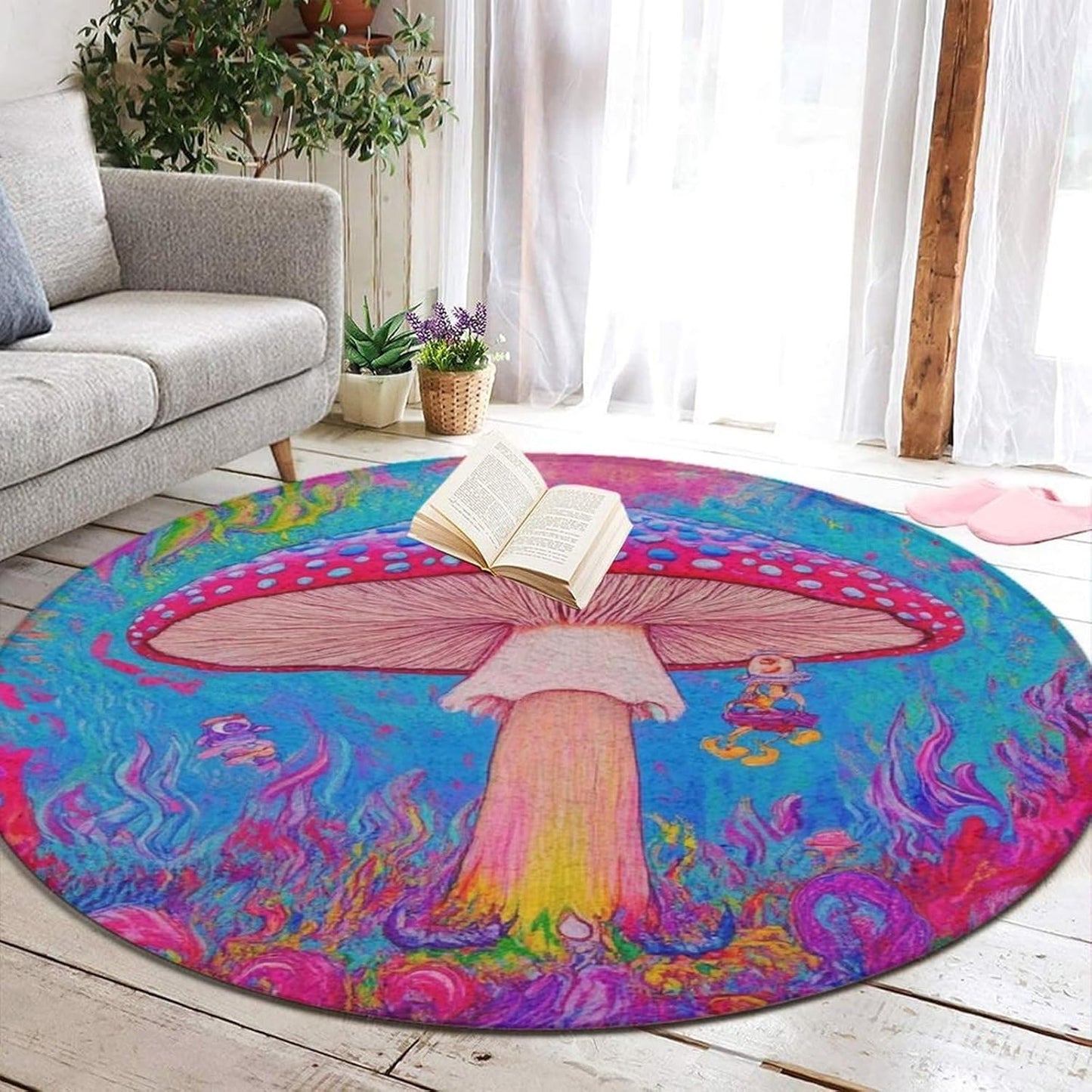 Home Decor Non Slip Kitchen Office Circle Rug, Machine Washable Modern Round Area Rug, Room Sofa Yoga Soft Round Carpet Purple Galaxy Trippy Space Astronaut Art, 36inch