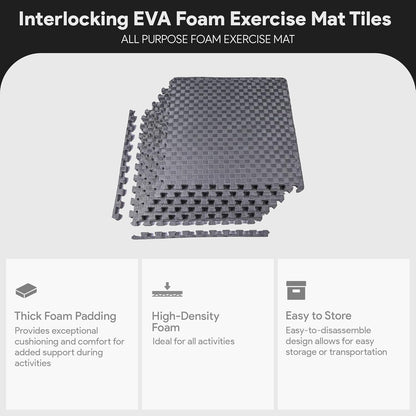 BalanceFrom Puzzle Exercise Mat 1" Thick, EVA Interlocking Foam Floor Tiles for Home Gym, Mat for Home Workout Equipment, Floor Padding for Kids, Black, 24 in x 24 in x 1 in, 24 Sq Ft - 6 Tiles