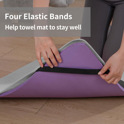 MICROFI Microfiber Hot Yoga Towel Mat, 24 x 72 inches, with Non-Slip Silicone Grip, Secure Fit Elastic Straps (Gray)