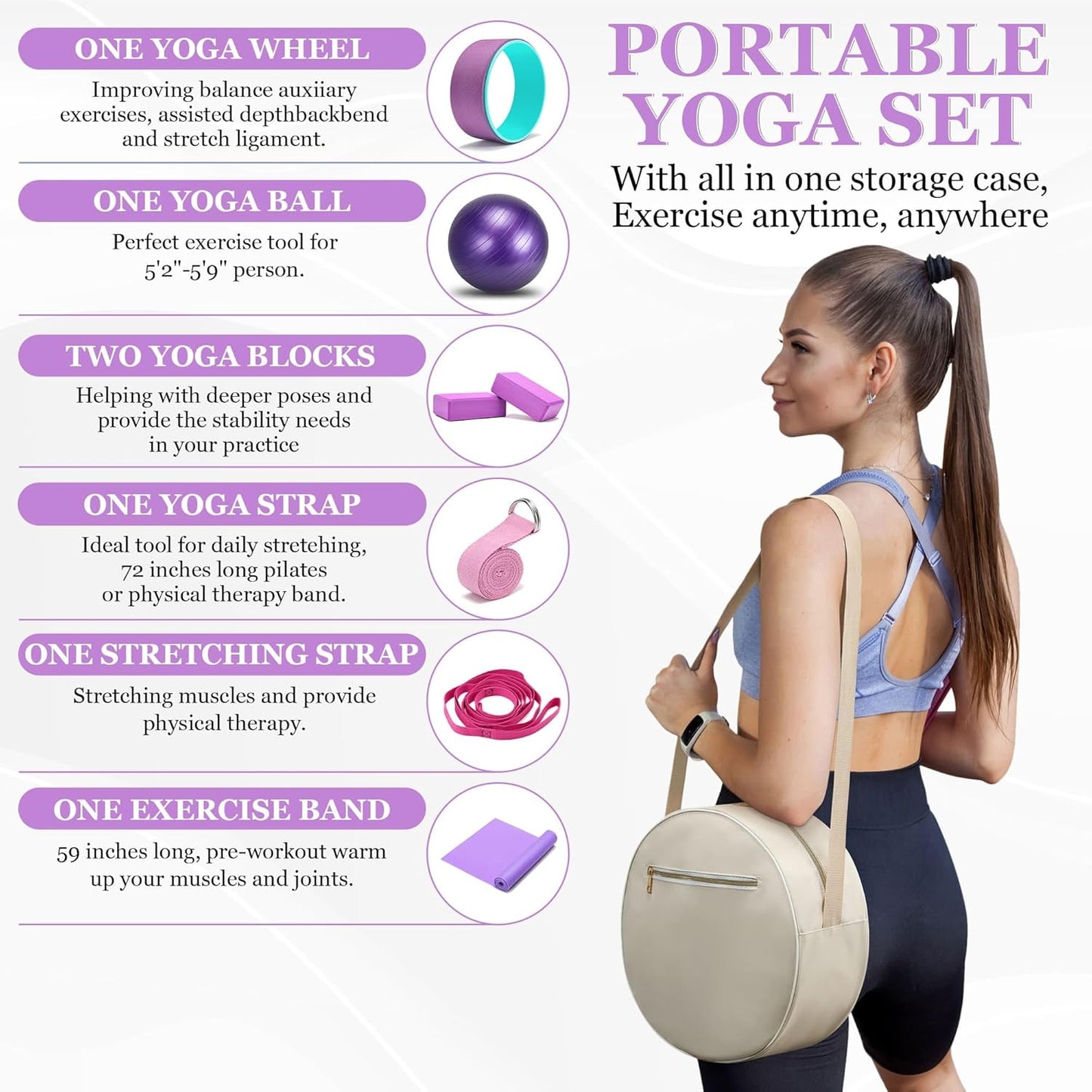 All in One Yoga Wheel Set, Soft Foam Roller Wheel for Back Pain & Stretching, Yoga Blocks 2 Pack with Strap, Trigger Point Therapy Massage Ball for Deep Tissue, Yoga Starter Kit for Beginner