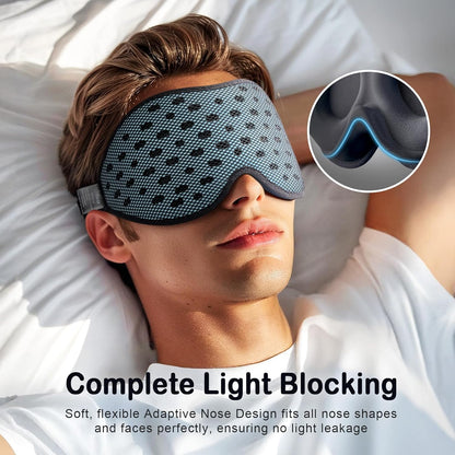 LitBear Breathable Sleep Mask, 3D Eye Mask Sleep for Side Sleepers Women Men, Light Blocking Sleeping Mask with Adjustable Strap, Soft Lightweight Eye Cover for Travel, Night Work, Nap, Office - Blue