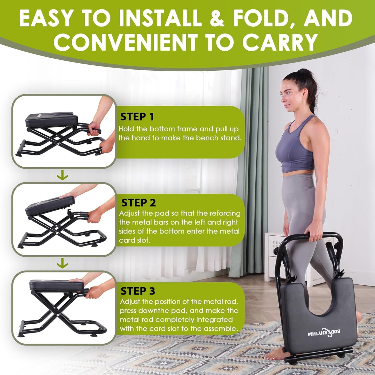 BODY RHYTHM Foldable Yoga Headstand Bench, Yoga Inversion Chair, Headstand Trainer for Relieve Stress, Improve Sleep & Digestion and Strength Training, Ideal for Home Workout, Fitness and Gym