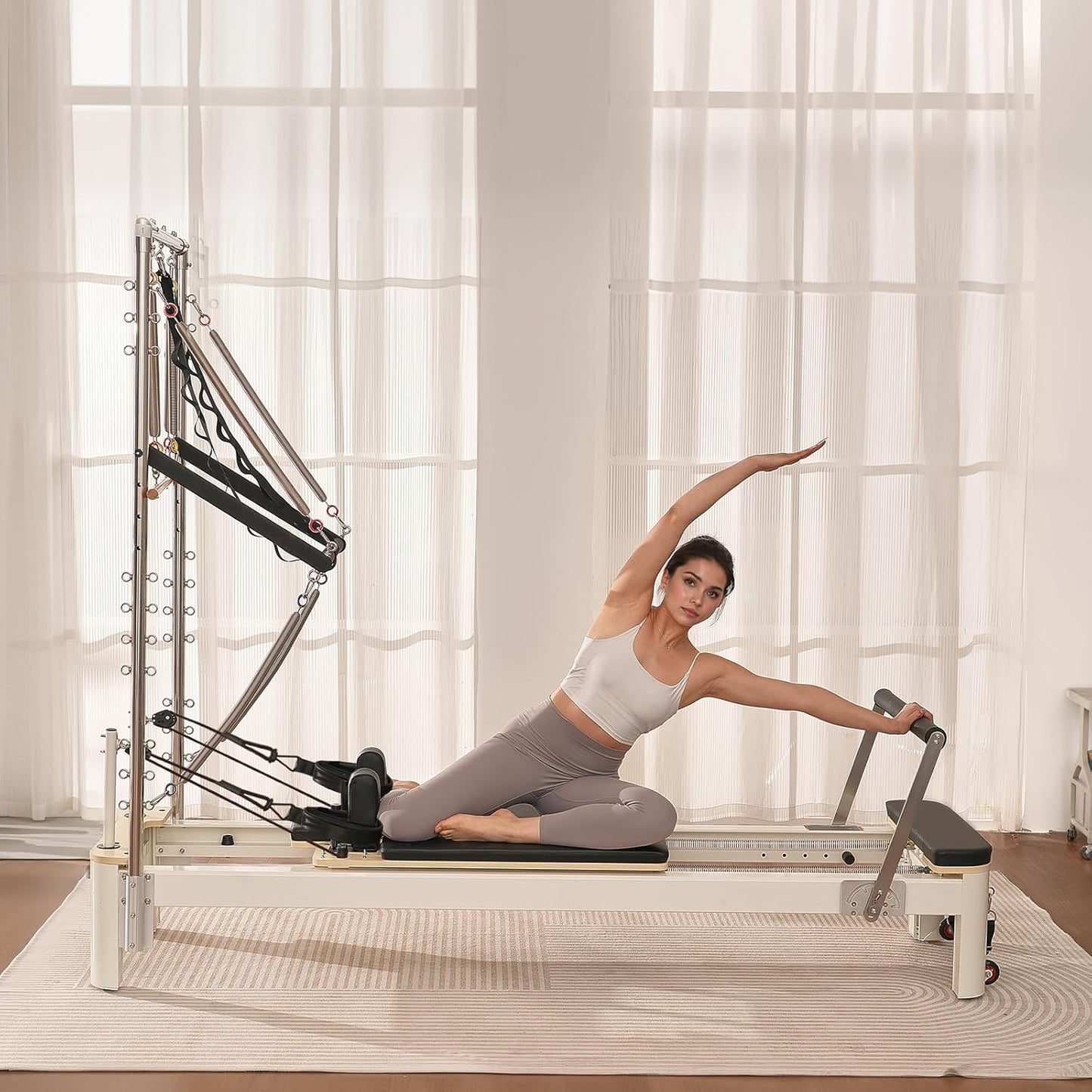 VEVOR Pilates Reformer, Reformer Pilates Machine with Cadillac Trapeze Table or Tower & Mat, Pilates Equipment for Home Workout and Studio, Includes Jump Board，Sitting Box