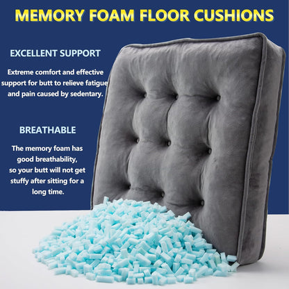 1 MIDDLE ONE Floor Pillow Set of 2, Memory Foam Meditation Cushion, Floor Cushions for Adults Sitting, Large Square Seat Cushions for Yoga, Living Room, 20x20 Inch (Grey)