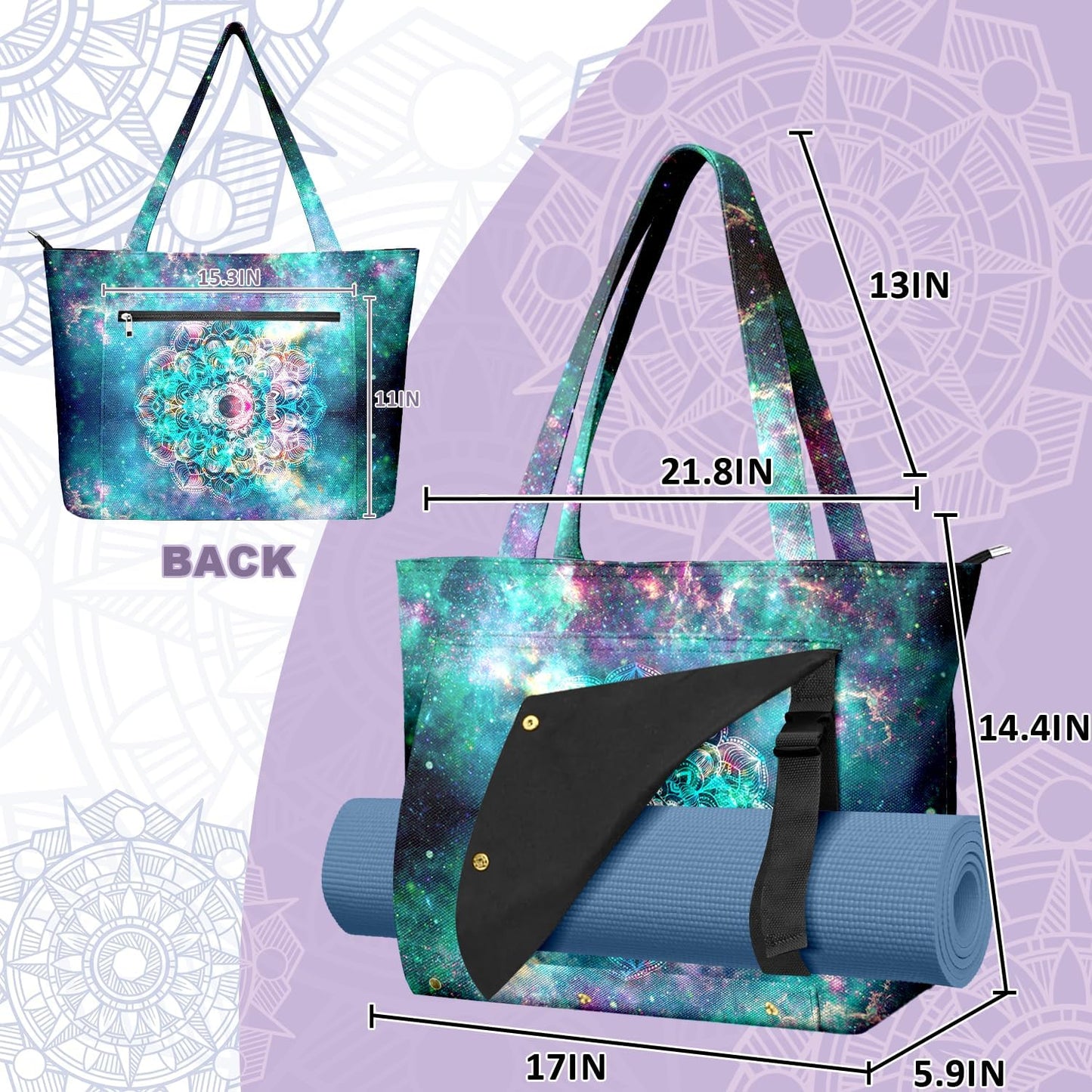 Yoga Bag for Women, Large Canvas Yoga Mat Tote Bag with Yoga Mat Carrier - Large Mat Pocket Fitness Tote for Pilates, Gym, Travel, Office & Beach