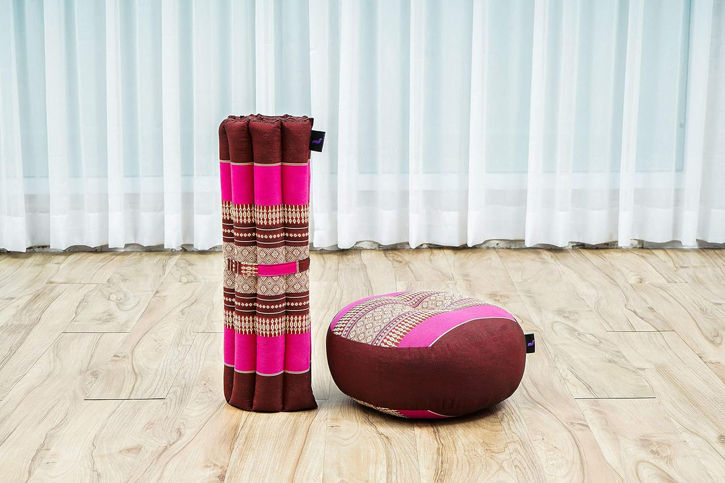 Leewadee Meditation Cushion Set – 1 Small Zafu Yoga Pillow and 1 Small Roll-Up Zabuton Mat Filled with Kapok