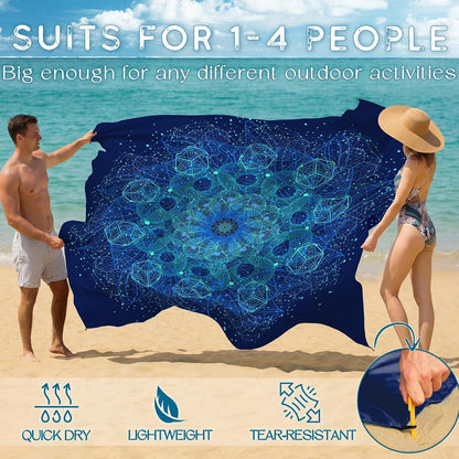 BYDOLL Beach Blanket Waterproof Sandproof Large Sand Free,78''X81''/10'X9' Oversized Sandless Lightweight Blanket Picnic Mat for Beach Travel Camping Hiking with Stakes