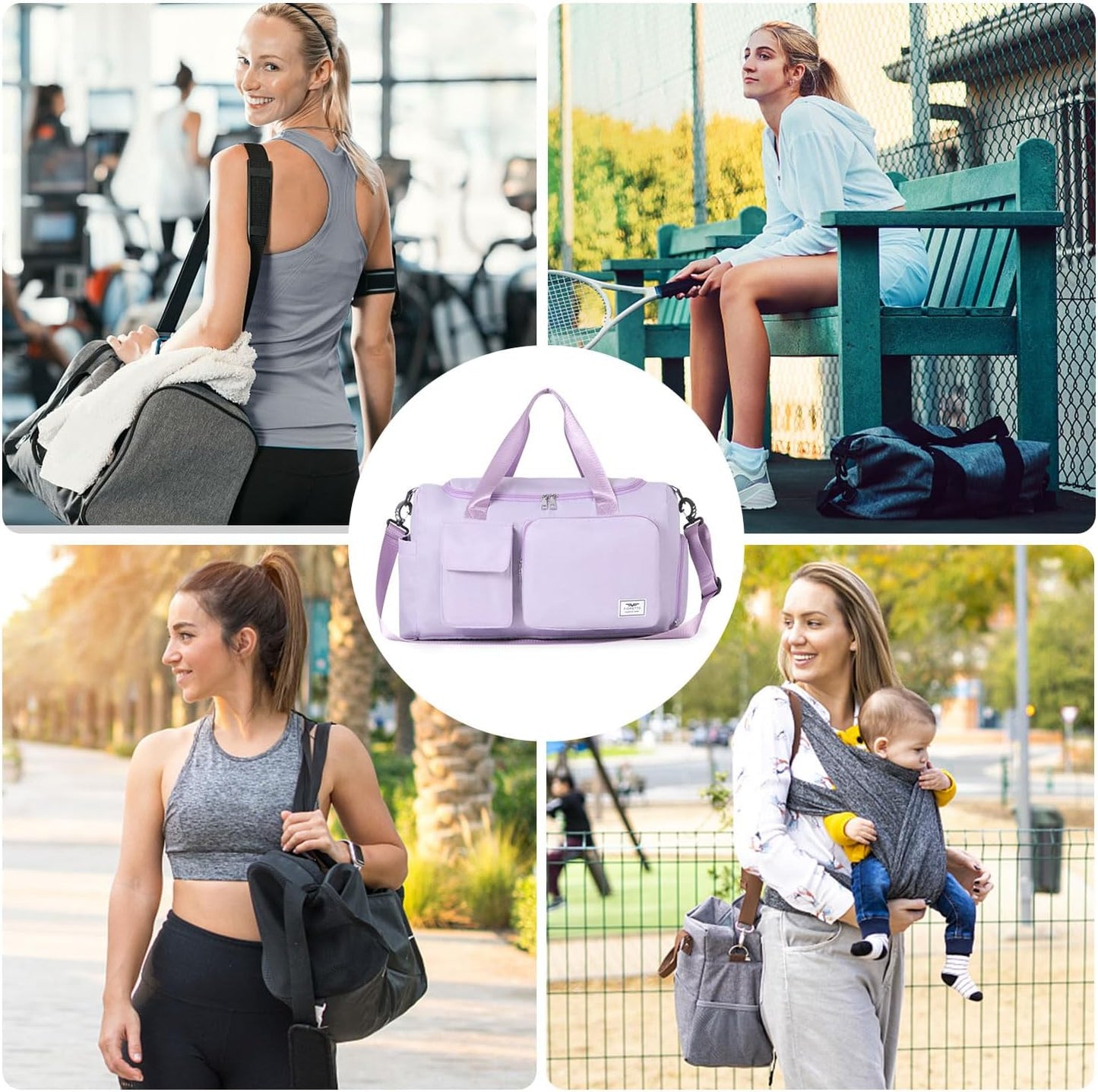 FIORETTO Women's Gym Duffle Bag with Shoes Compartment, 30L Capacity, Ideal for Travel, Gym, Sports, Duffel, Weekender