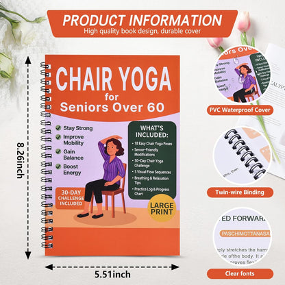 Chair Yoga for Seniors Over 60 Book & Chart – 30-Day Challenge, Gentle Seated Yoga Guide, Chair Yoga for Weight Loss & Flexibility, Senior Chair Exercises for Women & Men，Top Choice for Family Gifts (Purple)