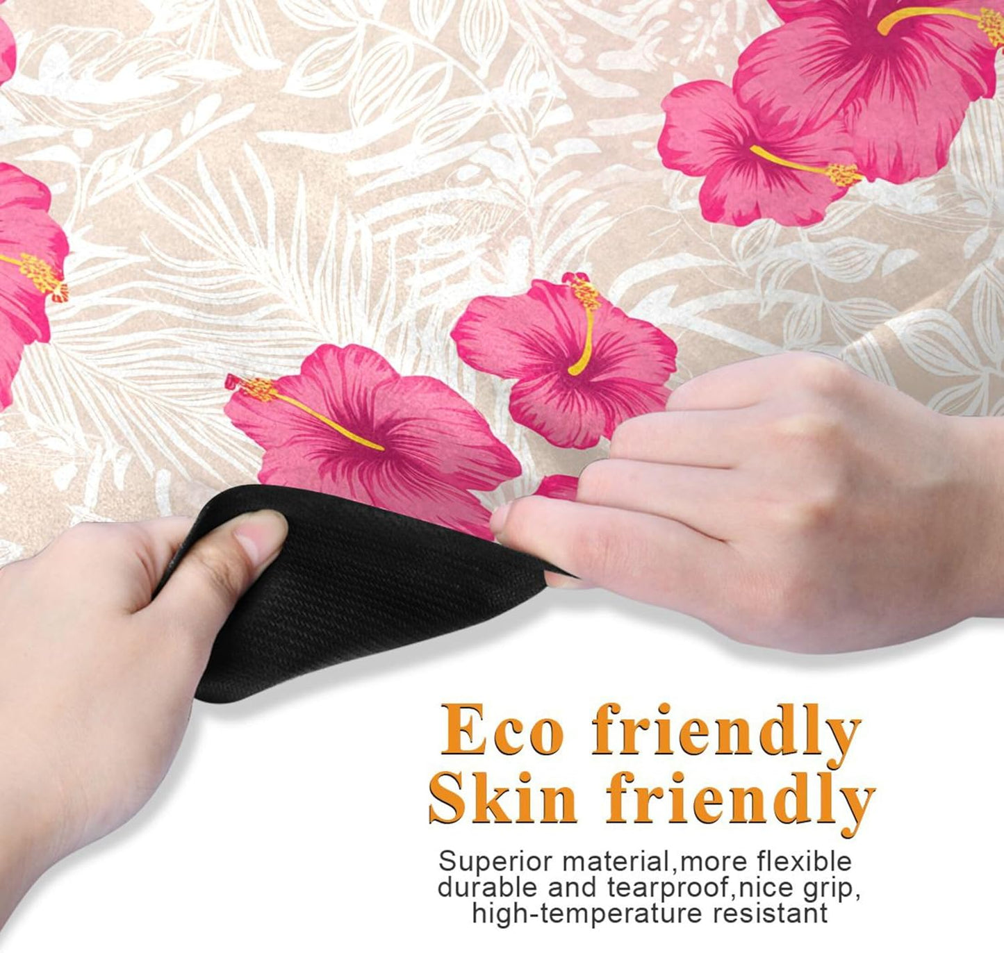 Tropical Pink Hibiscus Flowers Yoga Mat, Anti-Tear Non Slip Exercise & Workout Mat, 71” x 26” with Storage Bag for Home Yoga, Pilates, Fitness & Floor Workouts
