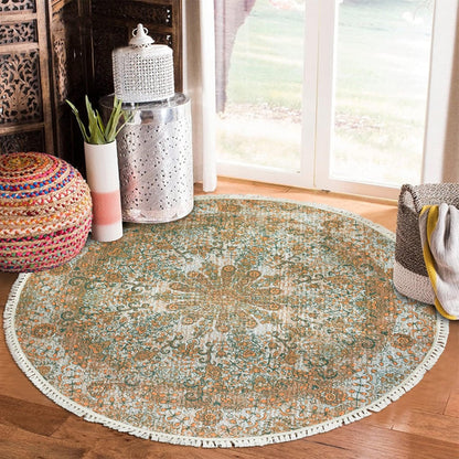 Boho Rug 5Ft Round Bedroom Carpet Circle Nonslip Farmhouse Area Rug Rustic Mandala Floor Mat for Living Room Locker Room Tassel Yoga Throw Rugs Washable Doormat, Purple