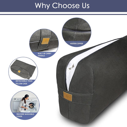 Organic Buckwheat Bolster (24X10.5X5.5 in) Supportive Rectangular Meditation Pillow 100% Cotton Cover Yoga Pillow