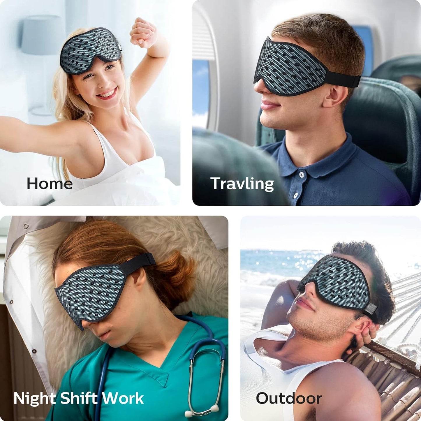 LitBear Breathable Sleep Mask, 3D Eye Mask Sleep for Side Sleepers Women Men, Light Blocking Sleeping Mask with Adjustable Strap, Soft Lightweight Eye Cover for Travel, Night Work, Nap, Office - Blue