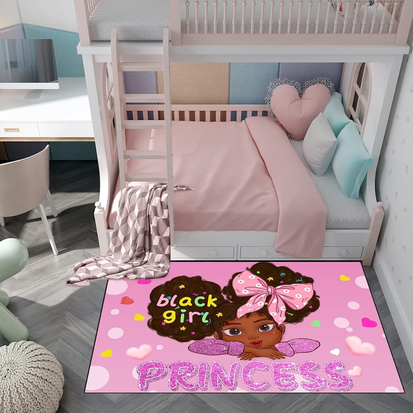 Black Girl Area Rug for Bedroom African American Rugs for Room Princess Carpet Kids Rugs for Bedroom African Girls Carpet for Living Room Teen Girls Yoga Mats, Pink, 4'×5'
