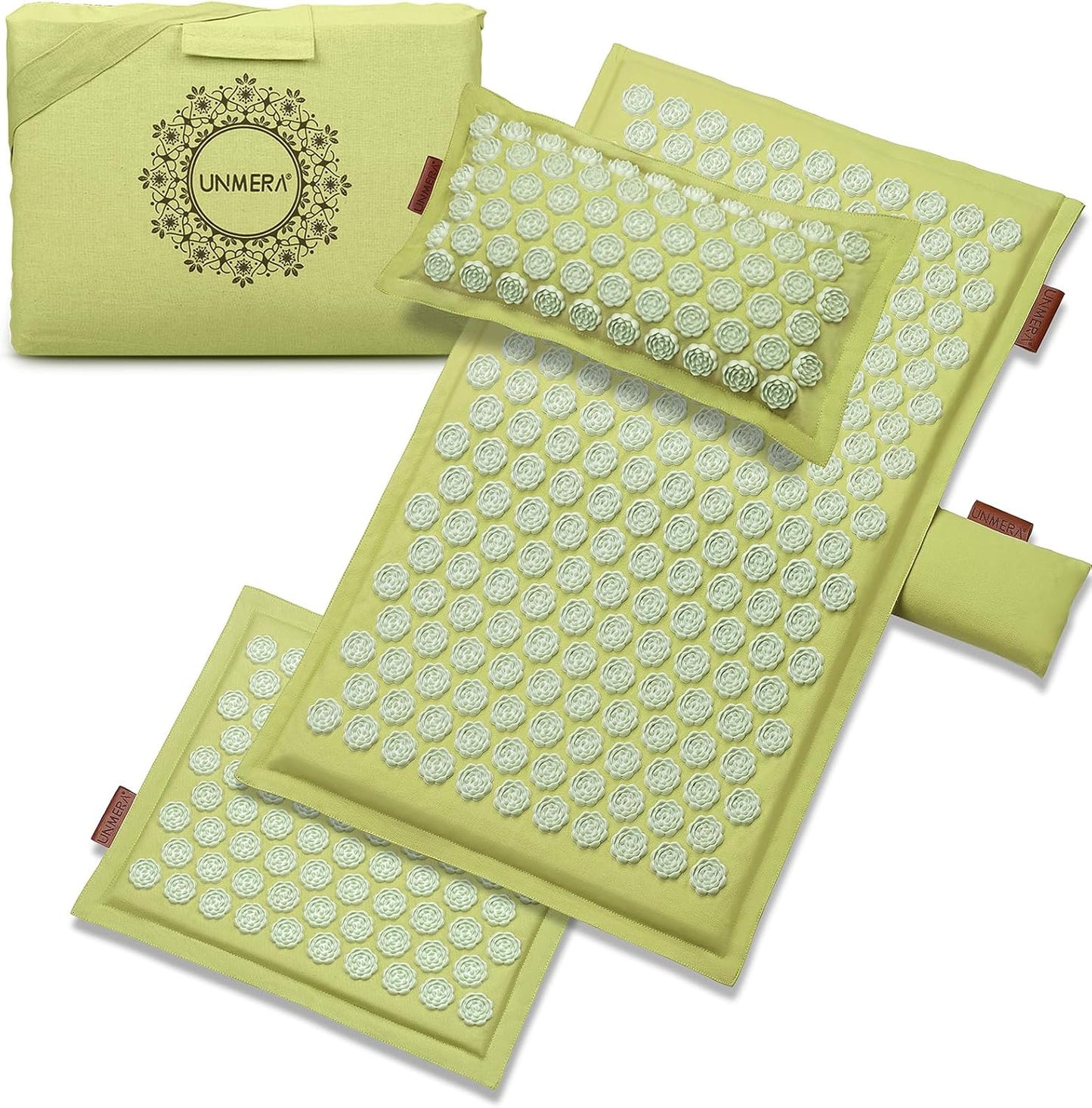 UNMERA Acupressure Mat and Pillow Set,Natural Eco Linen & Coconut Fiber Filling,for Back/Neck Pain Relief, Sciatic, Headache and Muscle Relaxation, Comes with Carrying Bag