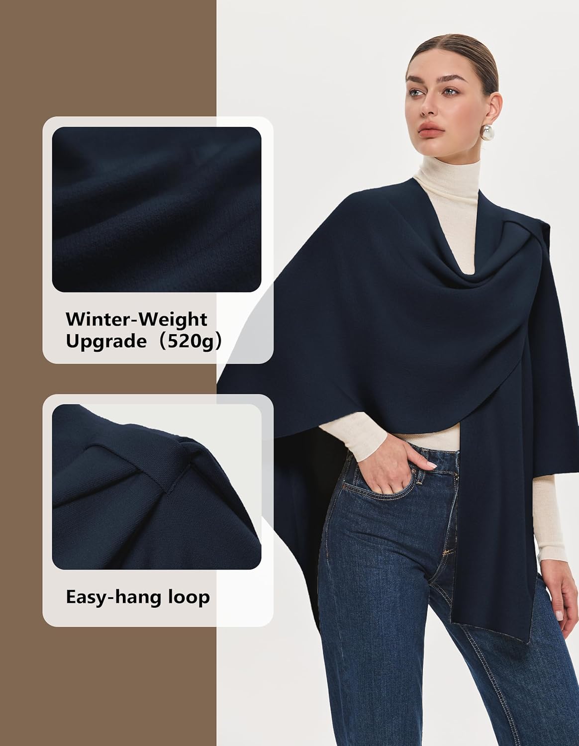 PULI Womens Large Cross Front Poncho Sweater Wrap Topper Knitted Elegant Shawls Cape for Fall Winter