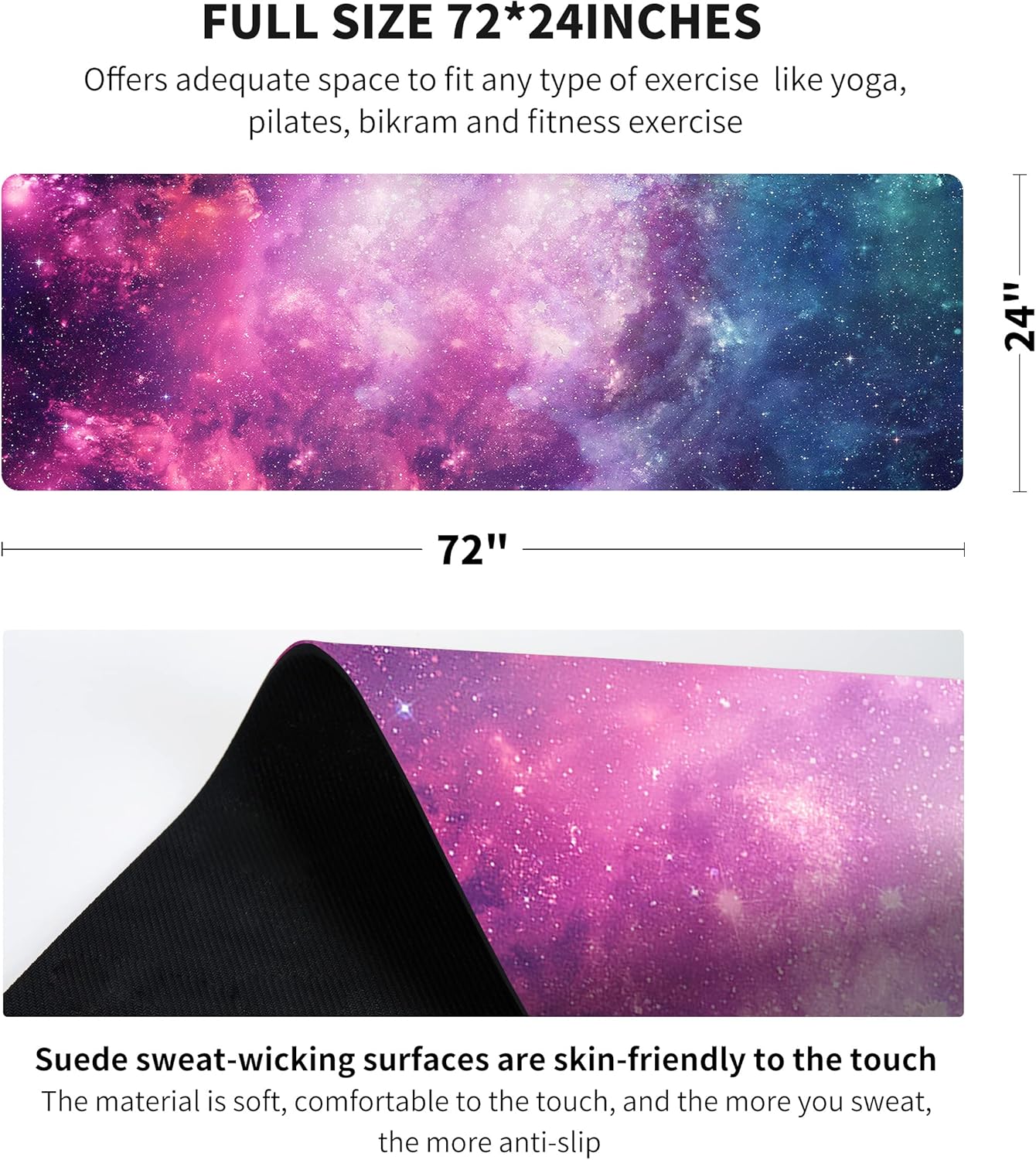 nuveti Printed Travel Yoga Mat-1/16 Inch Thick Non Slip Fitness Workout Mat with Carrying Bag, Foldable Lightweight Suede & Natural Rubber Yoga Mat for Yoga Pilates and Fitness 72" L x 24" W x 1.5mm