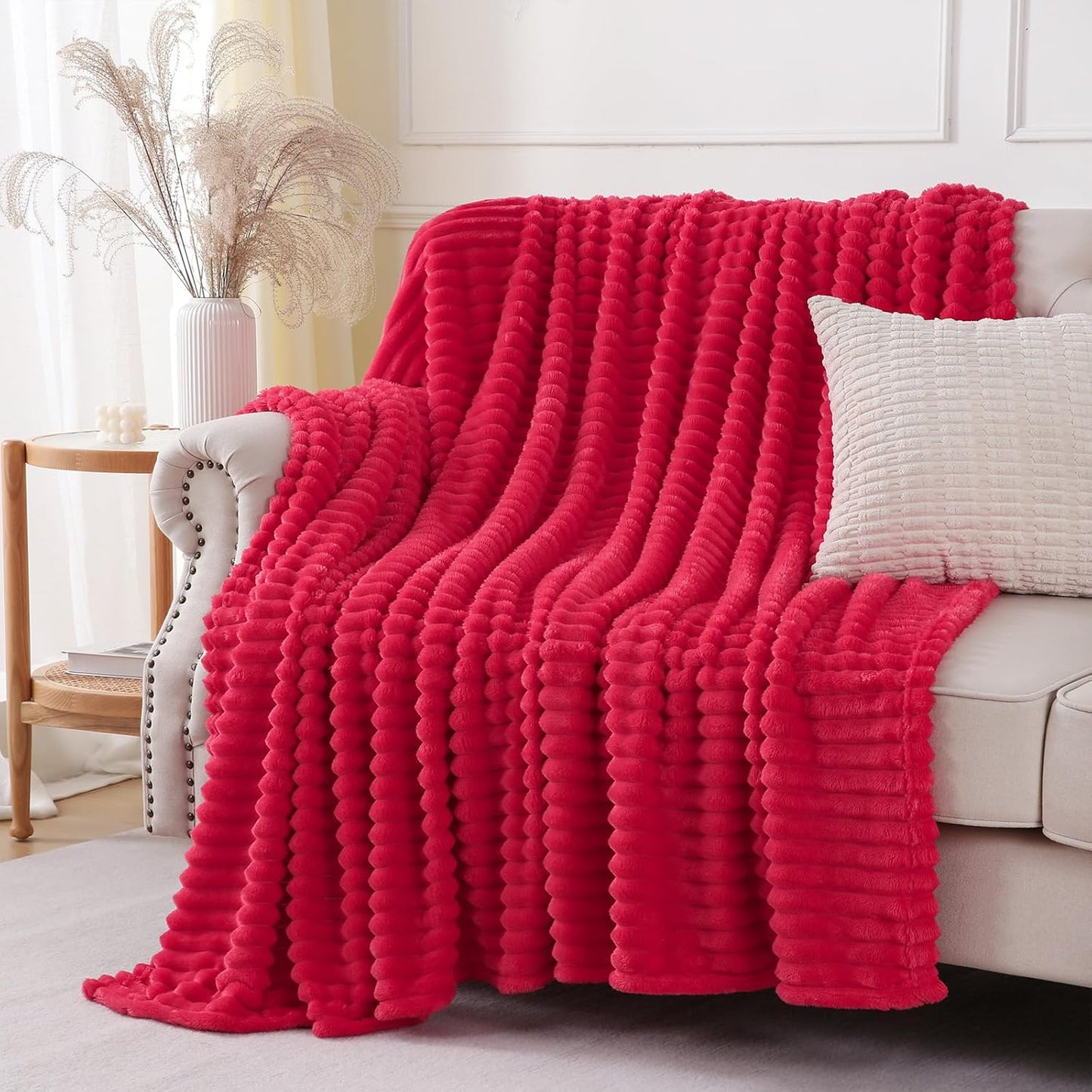 Khaki Throw Blanket for Couch Sofa 50x60 inches Striped Fleece Blankets Room Home Decor Lightweight Plush Soft Cozy Gifts for Women Mom Girls