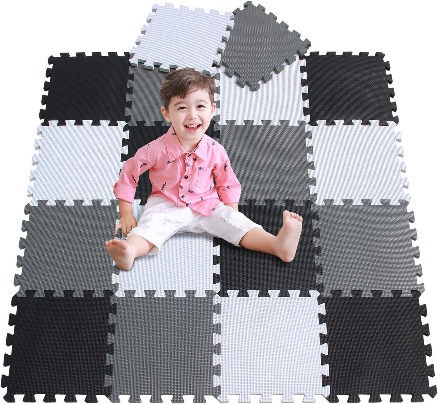 meiqicool Foam Play Mat Thick Soft EVA Interlocking Foam Floor Mats Children Yoga Exercise Multi Jigsaw Puzzle Blocking Board Kids Playmats Play Grey 18 Piece L