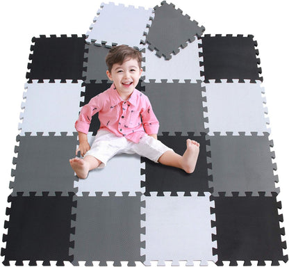 meiqicool Foam Play Mat Thick Soft EVA Interlocking Foam Floor Mats Children Yoga Exercise Multi Jigsaw Puzzle Blocking Board Kids Playmats Play Grey 18 Piece L