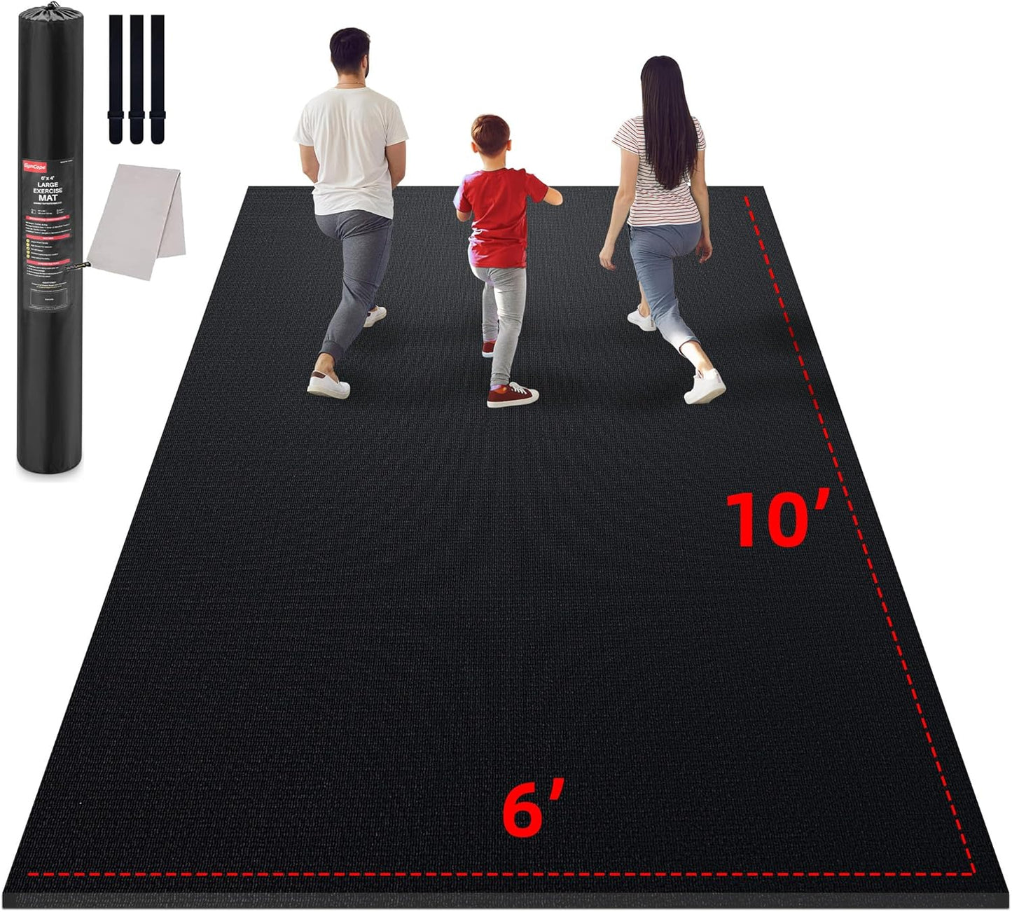 GymCope Large Exercise Mat for Home Workout,12‘x6’/10'x6'/9'x6'/8'x6'/7'x5'/6'x4' (7mm) Extra Thick Workout Mat, High-Density Gym Mat for Cardio, Jump Rope, MMA, Weights (Shoe-Friendly)