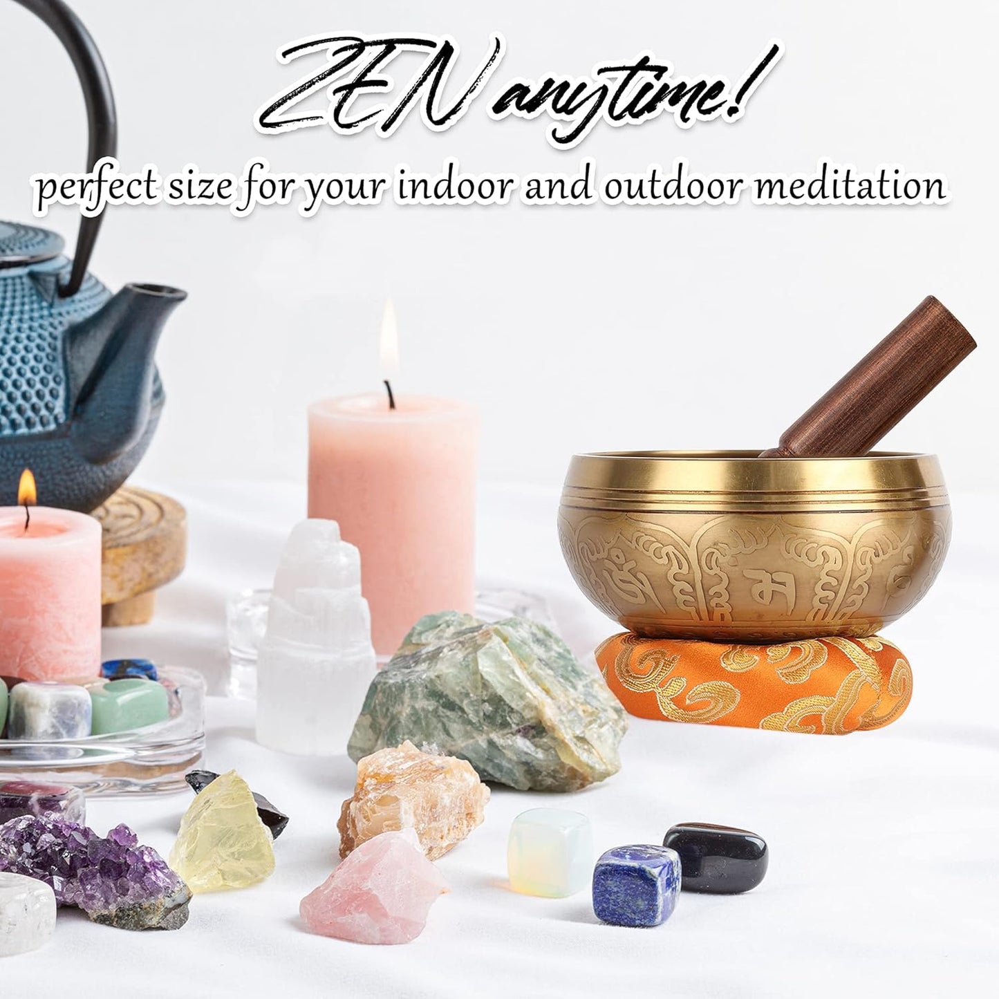 Relaehih Tibetan Singing Bowls Set-Hand-hammered in Nepal Sound Bowl for Meditation, Yoga, Chakra, Meditation Accessories, Stress Relief Tool and Unique Gifts for Women, Men (Yellow, 4 inch)