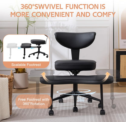 Garvee Ergonomic Cross Legged Office Chair with Lumbar Support, 360° Swivel Meditation Chair with Wheels - Adjustable Height for ADHD Desk & Yoga, Wide Criss Cross Chair, Kneeling Chair for Home, Pink
