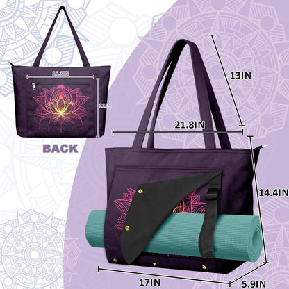 Yoga Bag for Women, Large Canvas Yoga Mat Tote Bag with Yoga Mat Carrier - Large Mat Pocket Fitness Tote for Pilates, Gym, Travel, Office & Beach