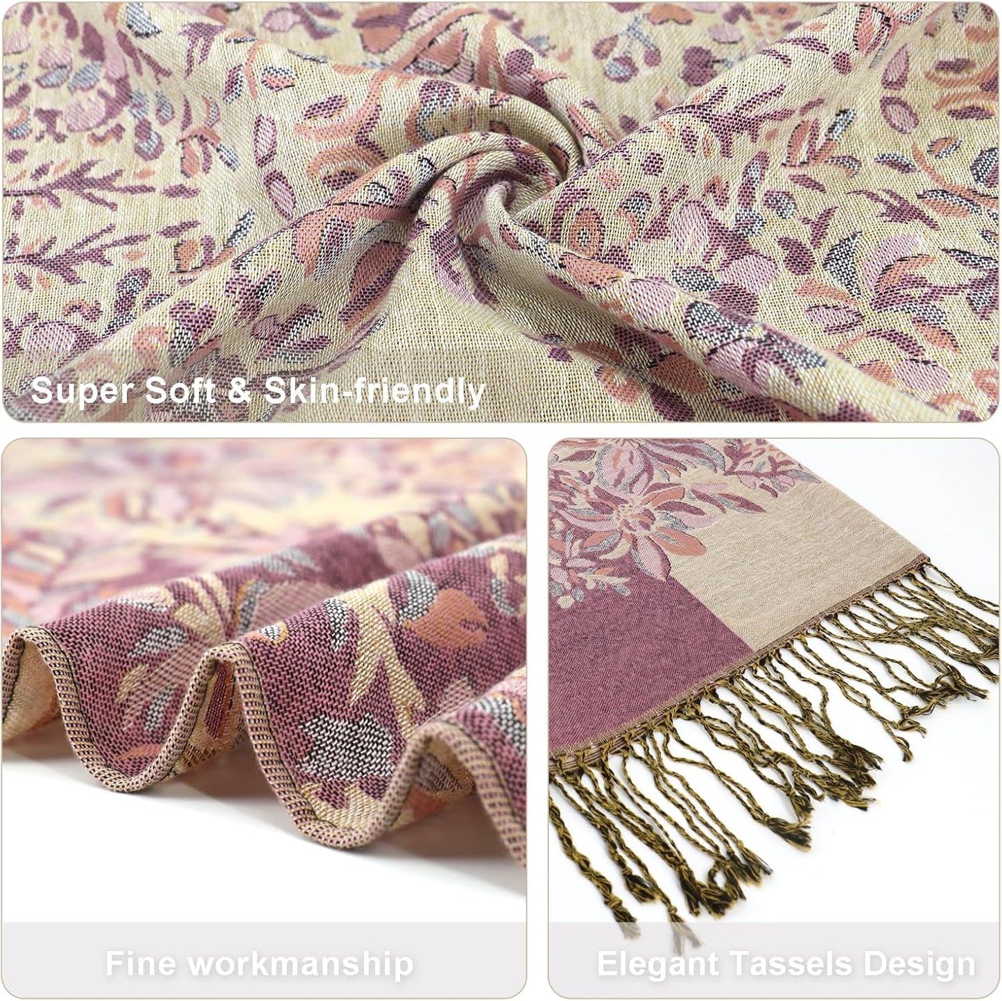 vimate Silky Paisley Pashmina Shawl Scarf-Women's Soft Double-side Jacquard Pashminas Wrap for Evening Dress Travel Shawl
