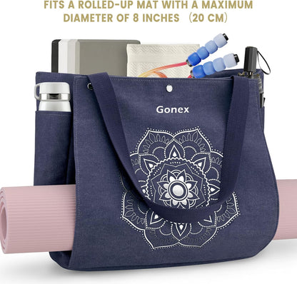 Gonex Yoga Mat Bag, Yoga Gym Bag Tote Bag with Multi Pockets For Women Men, Canvas Yoga Mat Carrier Take in Out Mat Easily For Pilates Travel Workout Office