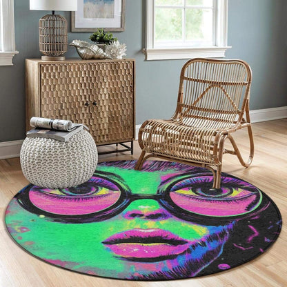 Machine Washable Modern Round Area Rug, Room Sofa Yoga Soft Round Carpet, Home Decor Non Slip Kitchen Office Circle Rug Union Jack Flag UK Mandala Art, 60inch