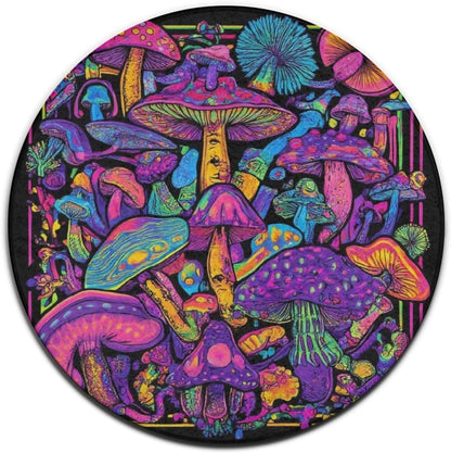 Machine Washable Modern Round Area Rug, Room Sofa Yoga Soft Round Carpet, Home Decor Non Slip Kitchen Office Circle Rug Trippy Rainbow Mushroom Tie Dye Art, 60inch