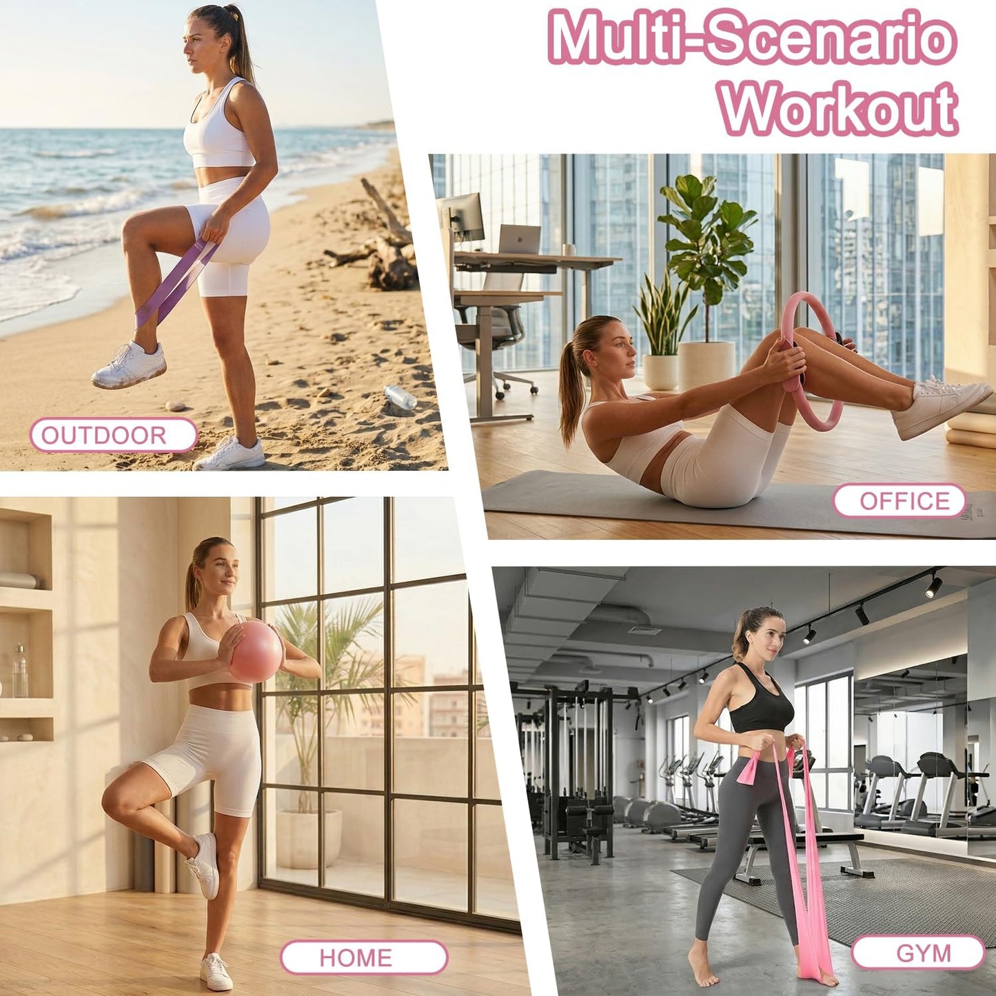 Pilates Kit for Home Workout: Pilates Equipment Ring and Ball Set for Women with Resistant Loops, Stretch Band & Storage Bag - Essentials Pilates Accessories Kit for Beginners Full Body Workouts