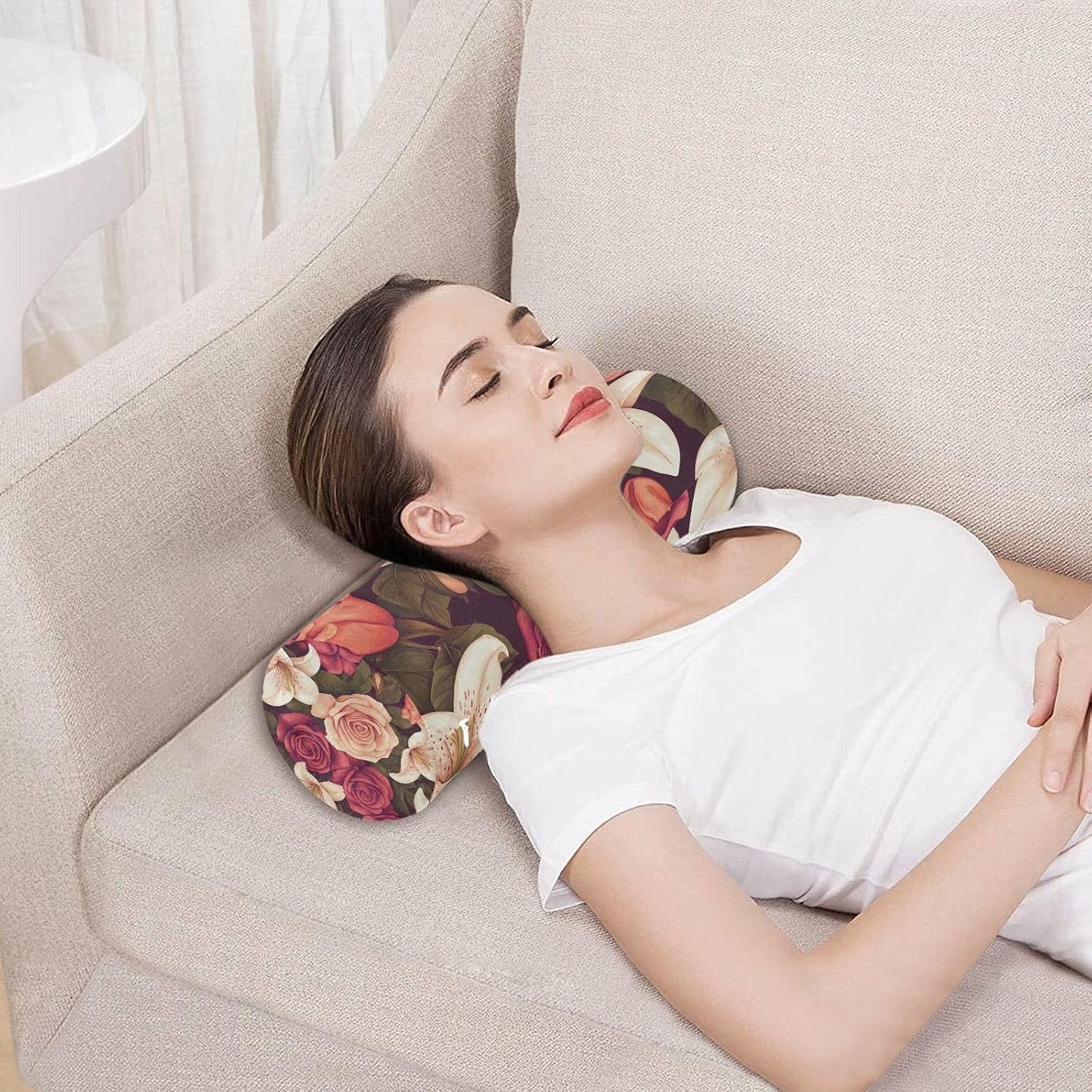 c Neck Roll Pillow Bolster Round Health Memory Foam Long Cervical Cylinder Pillows with Removable Washable Cover for Body Bed Legs Back Yoga - Colors B