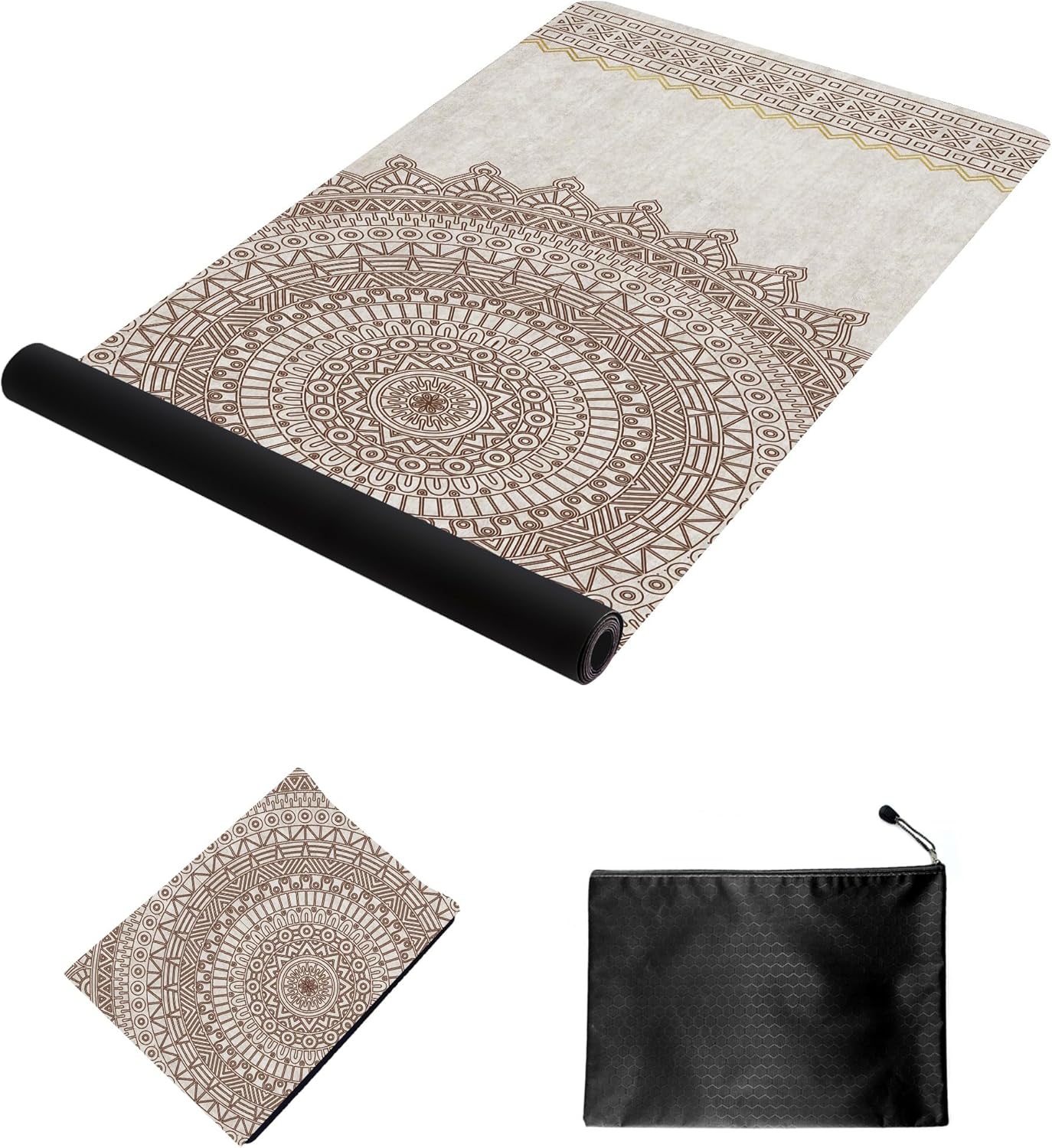 nuveti Printed Travel Yoga Mat-1/16 Inch Thick Non Slip Fitness Workout Mat with Carrying Bag, Foldable Lightweight Suede & Natural Rubber Yoga Mat for Yoga Pilates and Fitness 72" L x 24" W x 1.5mm