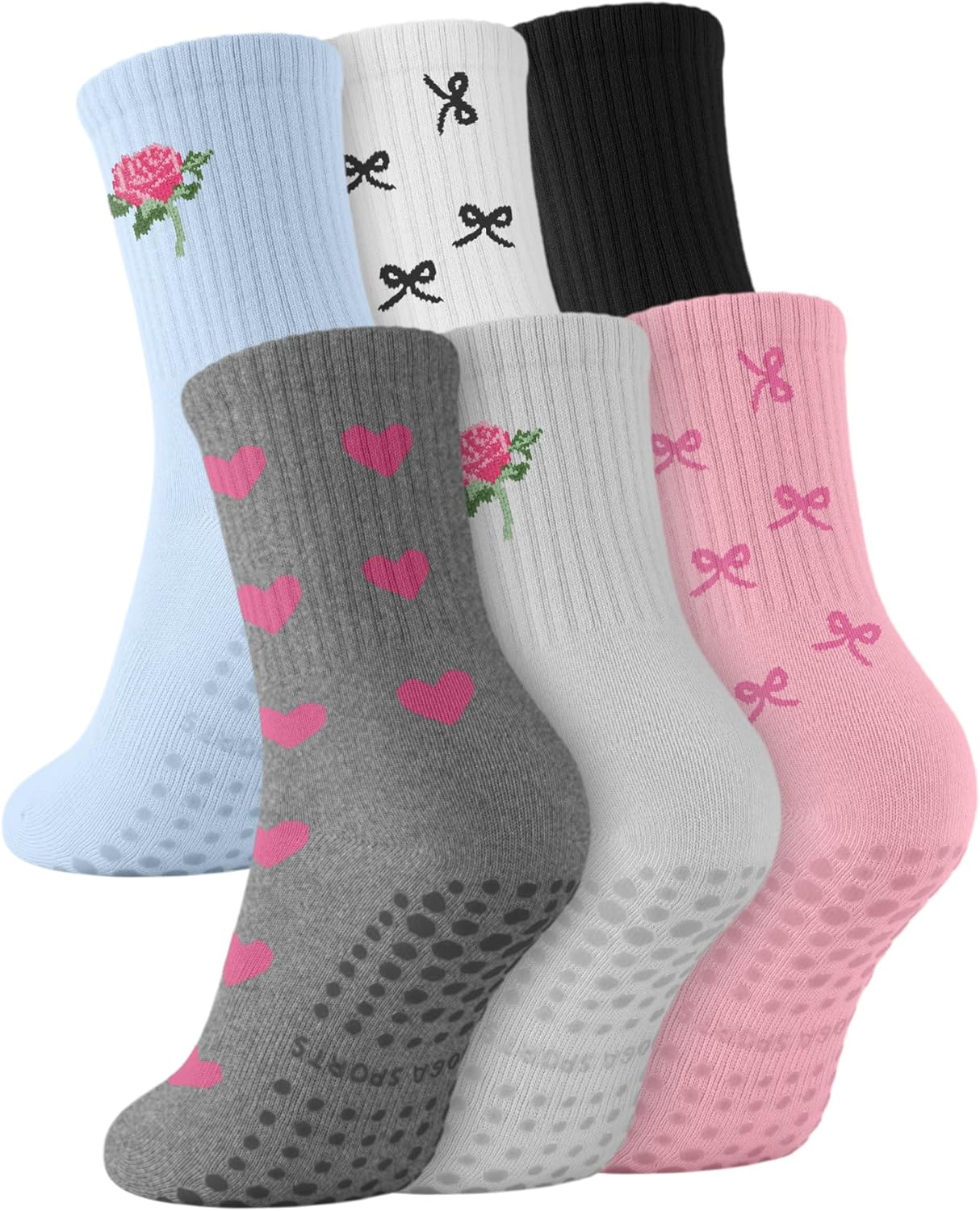 3/6 Pairs Grip Pilates Socks for Women, Non-slip Yoga Athletic Socks for Barre Ballet Barefoot Workout Hospital