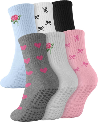 3/6 Pairs Grip Pilates Socks for Women, Non-slip Yoga Athletic Socks for Barre Ballet Barefoot Workout Hospital