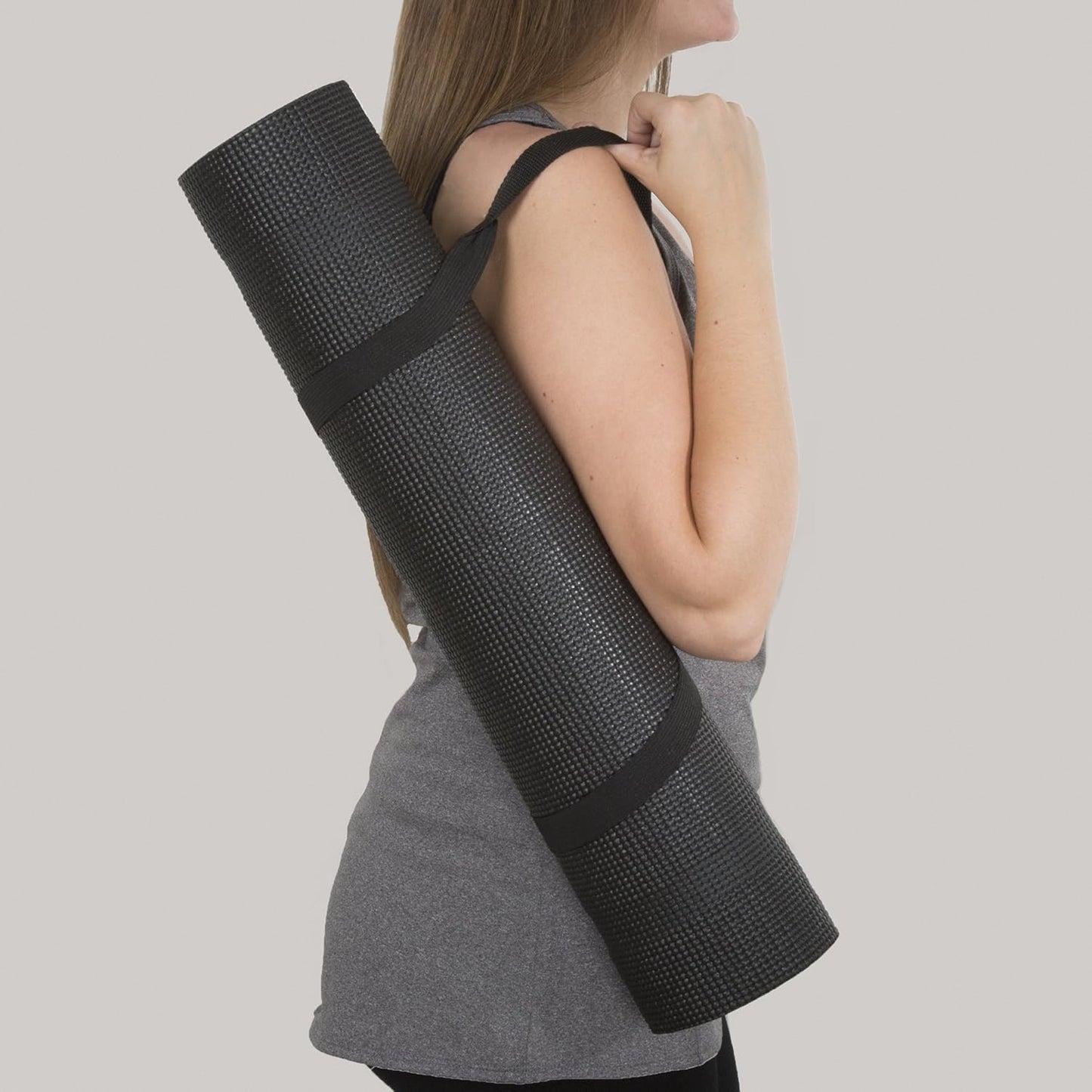 Yoga Mat - Double Sided 1/4-Inch Workout Mat - 71x24-Inch Exercise Pad for Home Gym Fitness or Pilates with Carrying Strap by Wakeman (Black)
