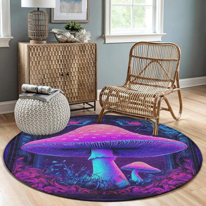 Machine Washable Modern Round Area Rug, Room Sofa Yoga Soft Round Carpet, Home Decor Non Slip Kitchen Office Circle Rug Trippy Rainbow Mushroom Tie Dye Art, 60inch