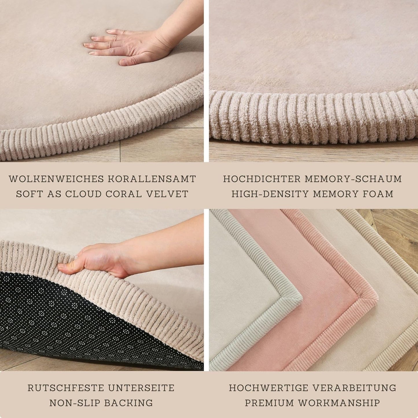 Hakuna Matte CloudSoft Mat for Floor 60" x 80" Beige – Coral Velvet Memory Foam Rug – Non-Slip, Water-Resistant
