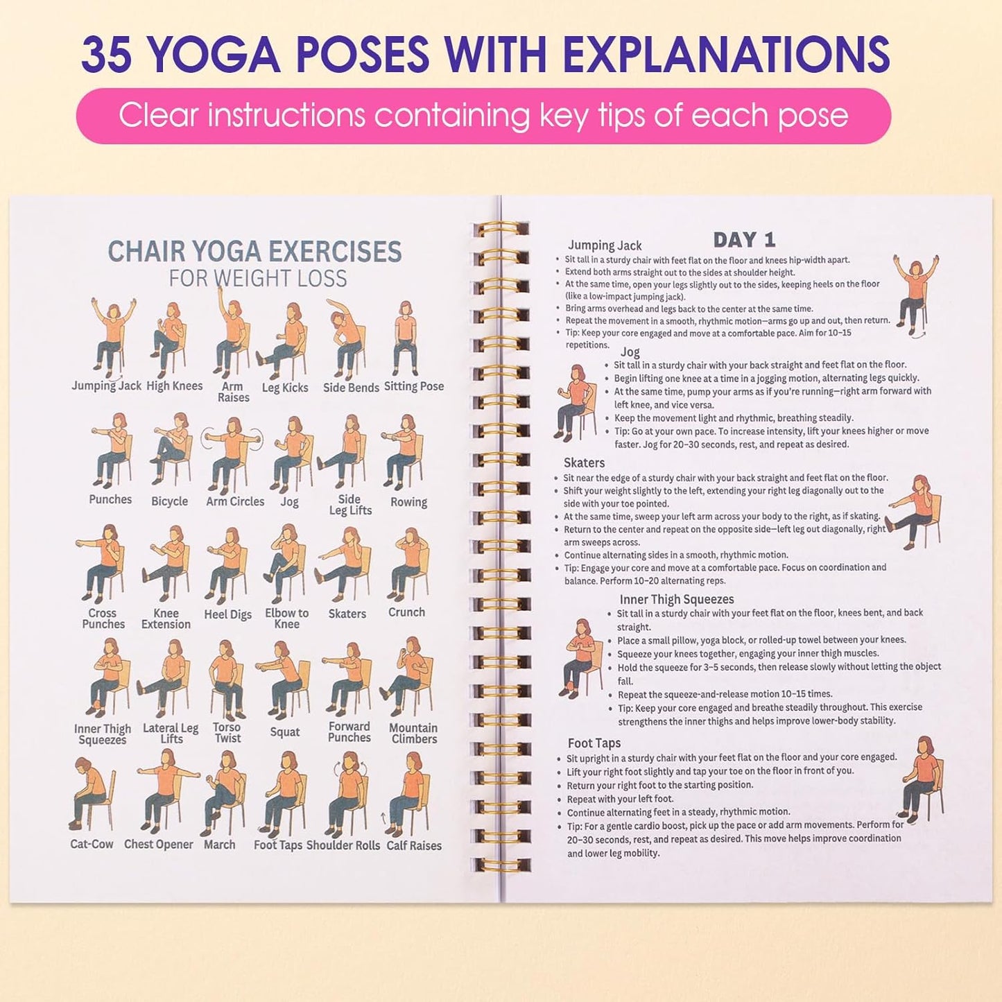 Karlaris Chair Yoga for Seniors Over 60,Chair Yoga Book & Chart,Guided Exercises for Seniors,Adults,Office Workers,With Black Marker,Yoga Chart for Increase Energy & Flexibility