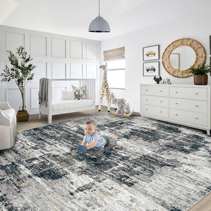 XLUEZ 8x10 Area Rugs for Living Room, Washable Modern Abstract Large Area Rug Neutral Soft Non Slip Kids Rug Stain Resistant Indoor Carpet for Bedroom Nursery Dining Children's Room(Blue, 8'x10')