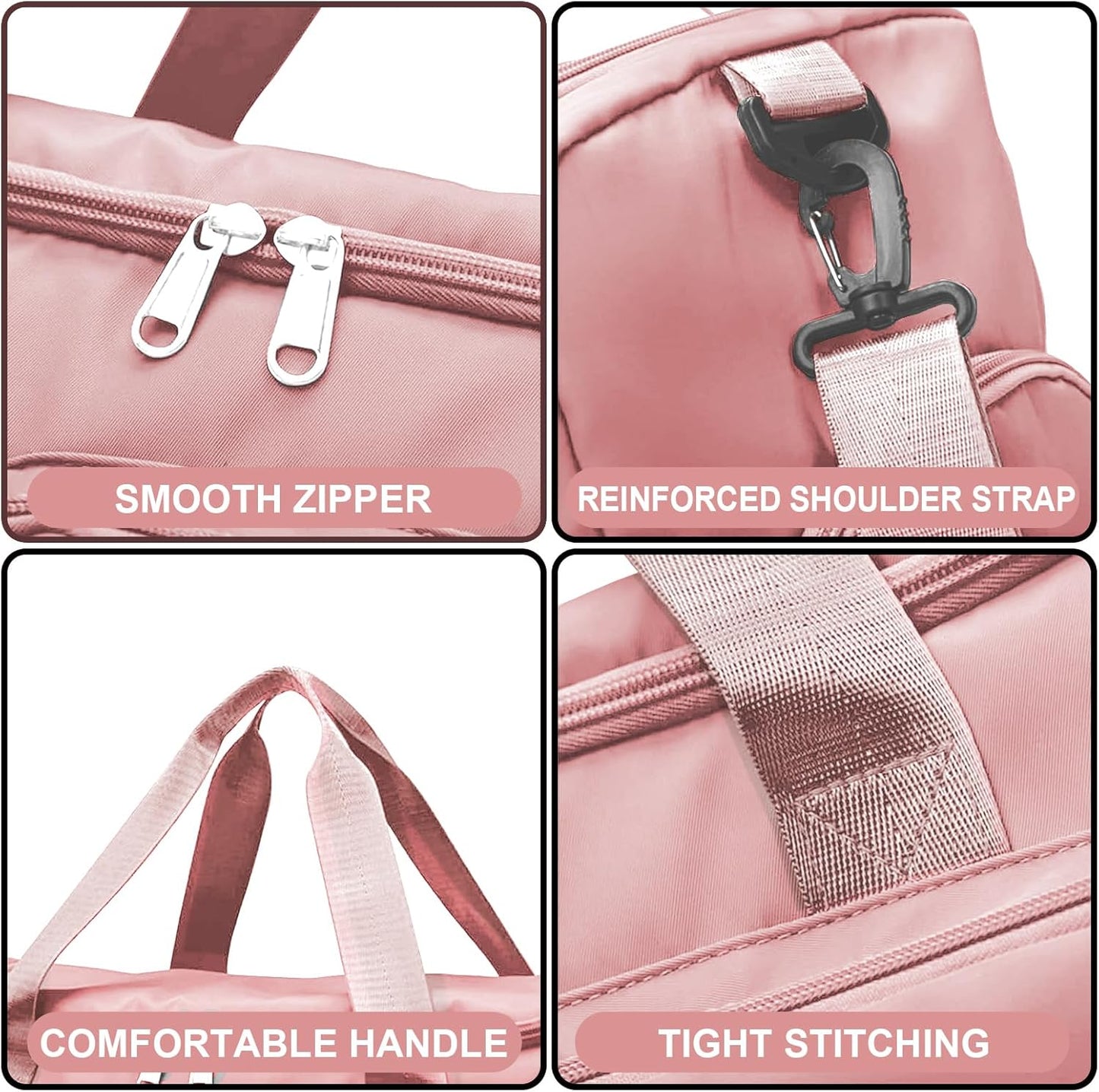 Suruid Travel Yoga Duffel Bag with Shoes Compartment Sports Gym Handbag with Dry Wet Separated Pocket for Training Men and Women, Overnight /Weekender Bag - Pink