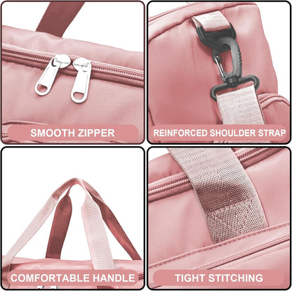 Suruid Travel Yoga Duffel Bag with Shoes Compartment Sports Gym Handbag with Dry Wet Separated Pocket for Training Men and Women, Overnight /Weekender Bag - Pink