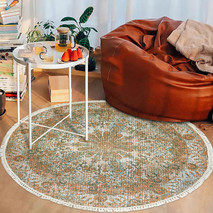 Boho Rug 5Ft Round Bedroom Carpet Circle Nonslip Farmhouse Area Rug Rustic Mandala Floor Mat for Living Room Locker Room Tassel Yoga Throw Rugs Washable Doormat, Purple