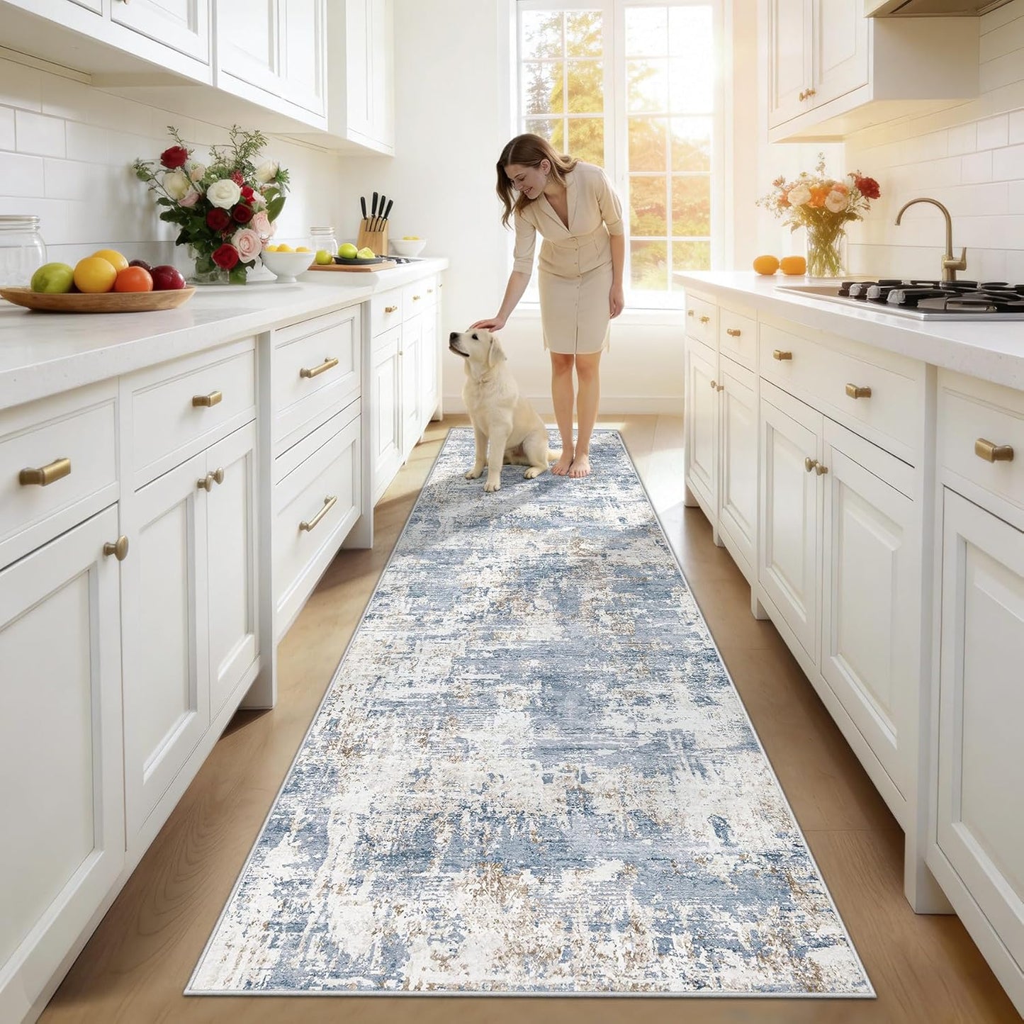 XLUEZ 8x10 Area Rugs for Living Room, Washable Modern Abstract Large Area Rug Neutral Soft Non Slip Kids Rug Stain Resistant Indoor Carpet for Bedroom Nursery Dining Children's Room(Blue, 8'x10')